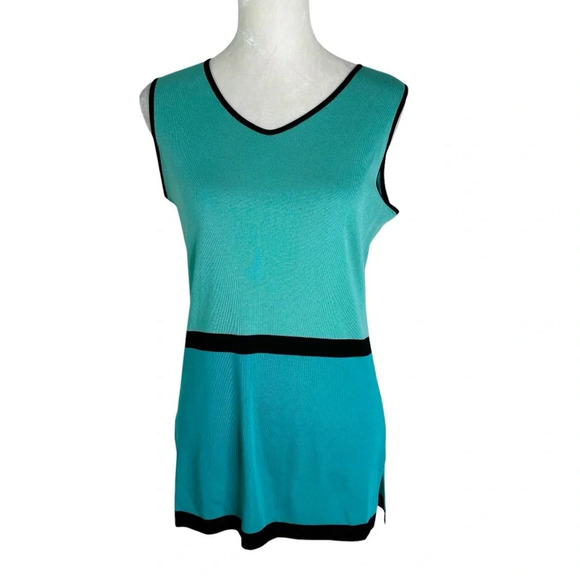 Misook Knit Sleeveless Color Block Tunic Aqua Turquoise Size S - Picture 7 of 7